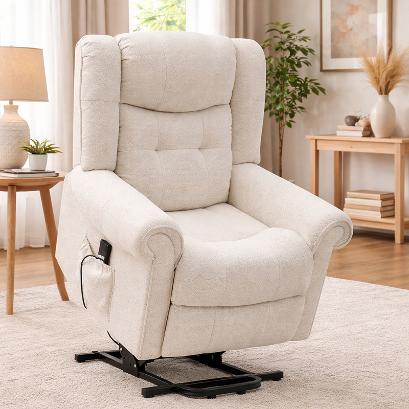 เก้าอี้ปรับเอน Chenille Power Lift สำหรับผู้สูงอายุพร้อมระบบนวดสั่นสะเทือนและความร้อน