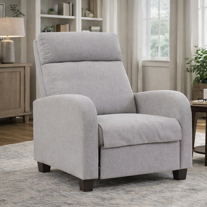 โฮมเธียเตอร์ที่นั่ง Lumbar Support Overstuffed ฟองน้ำความหนาแน่นสูง Push Back Recliners เก้าอี้สำหรับห้องนั่งเล่น
